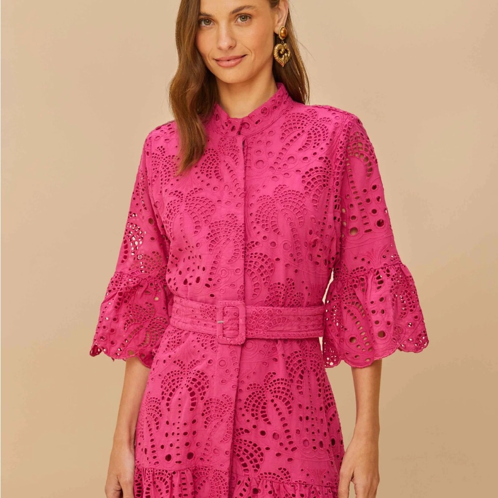 FARM Rio Pink Eyelet Midi Dress